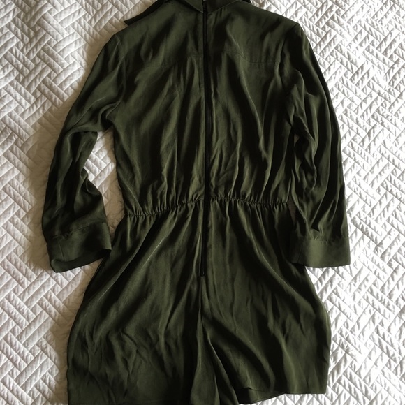 Alice + Olivia Army Green Silk Romper 6 - Picture 2 of 7